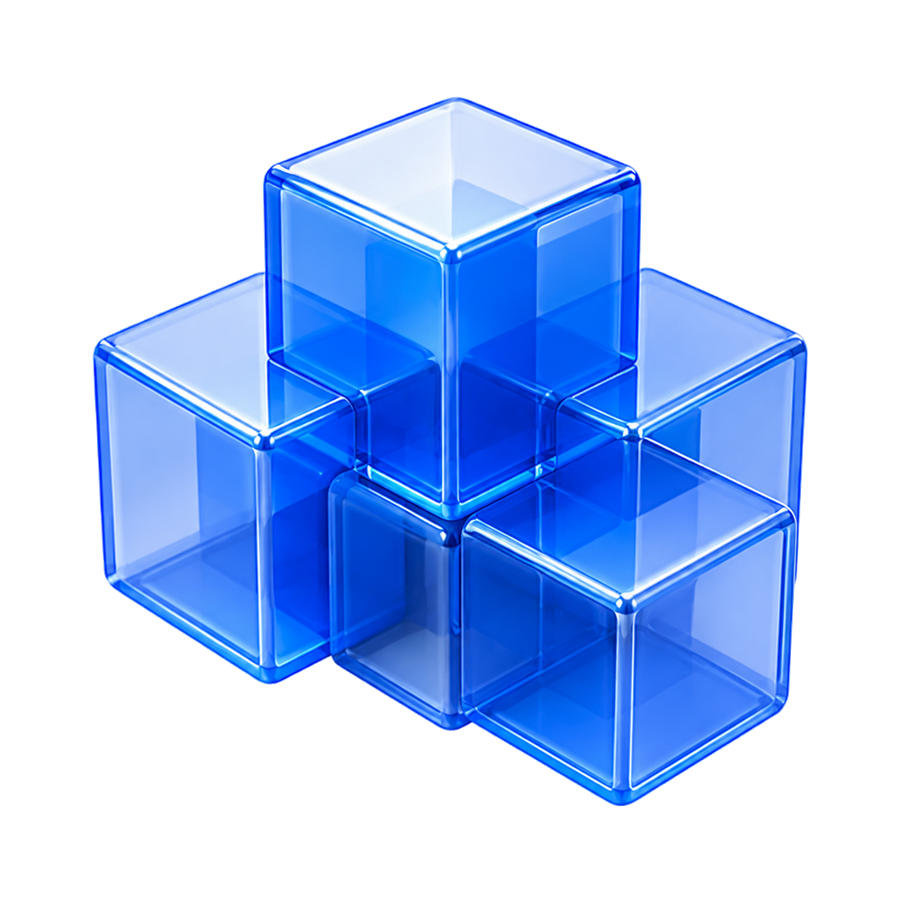 Glass building blocks assembled into a structure