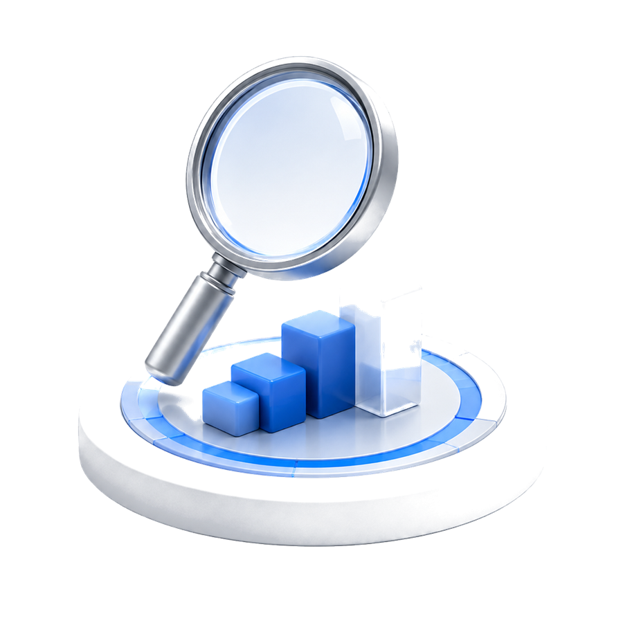 Magnifying glass auditing business data